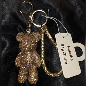 Natasha Couture Glittering Gold Bear Key Charm
